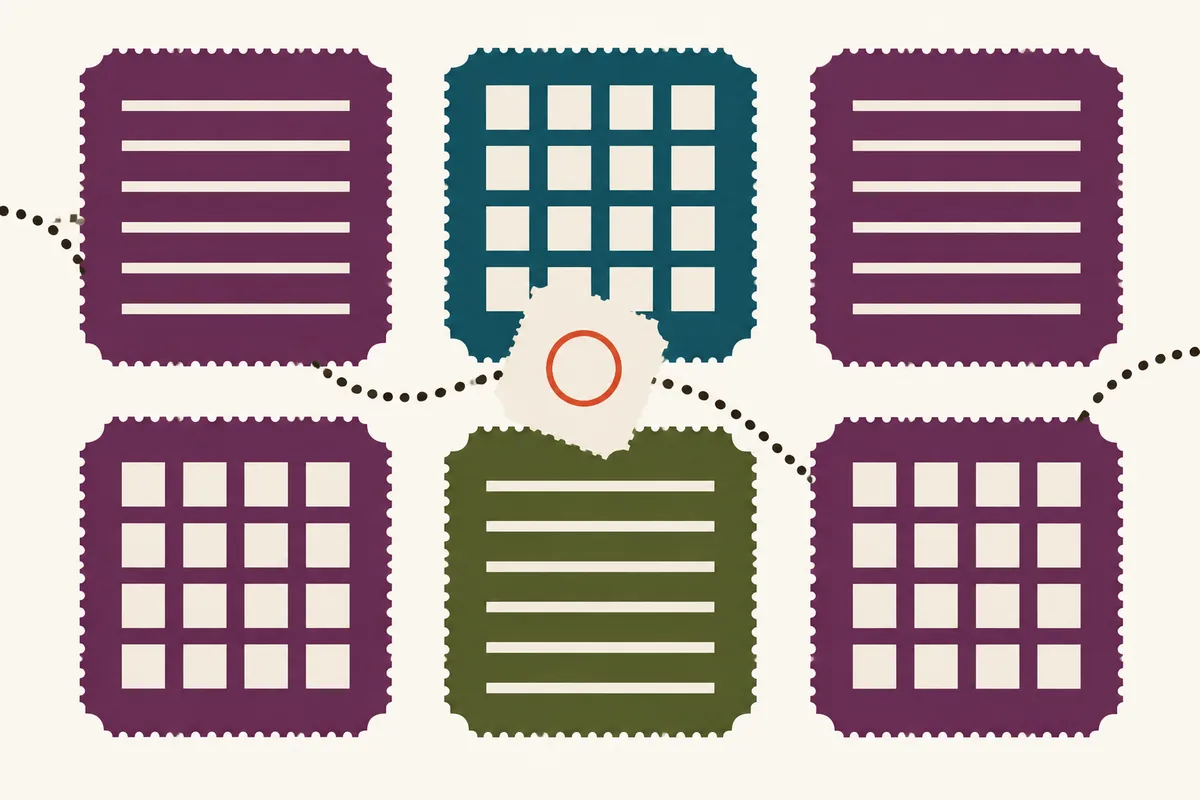 One price slip on a dotted path across six separate square platforms in different colours.