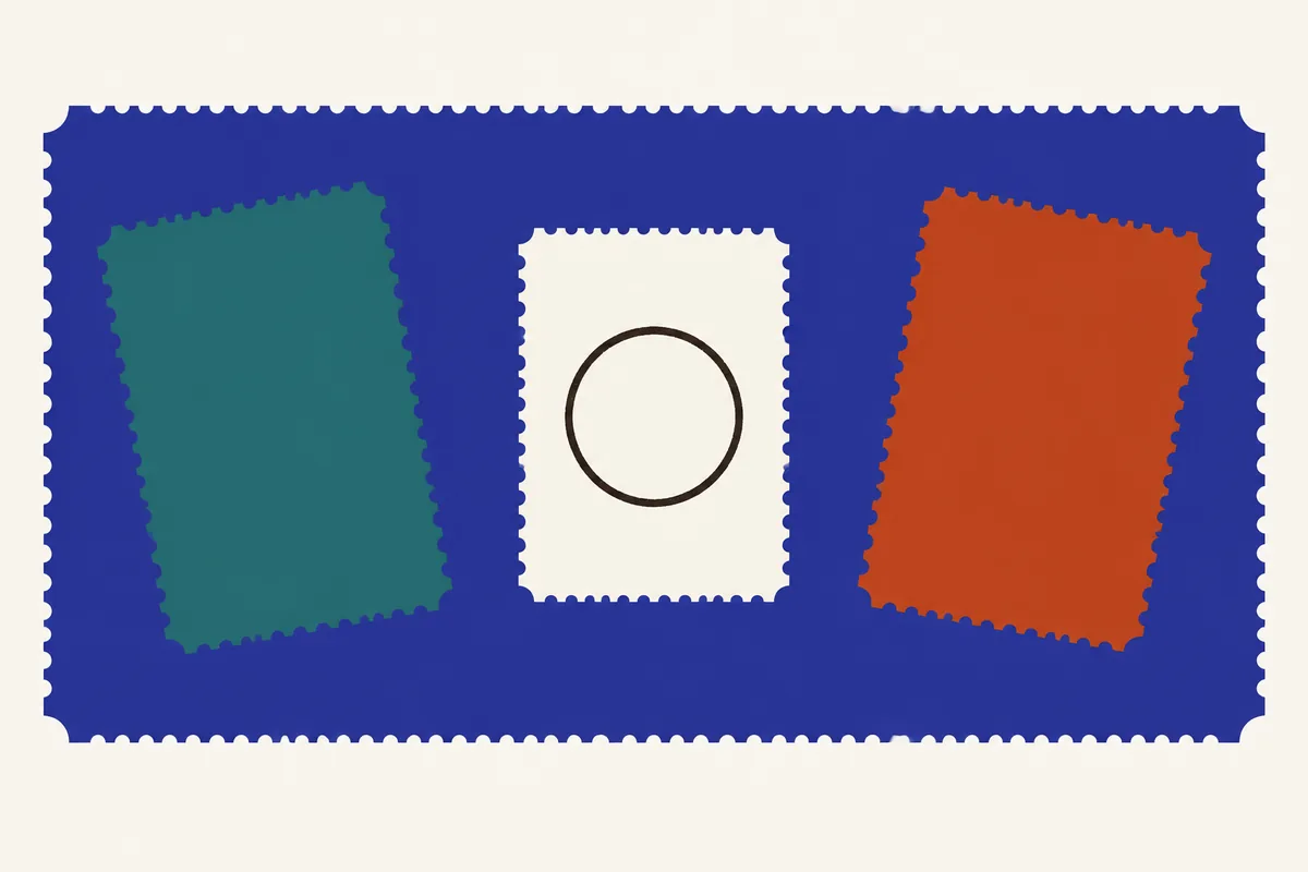 Two slips face each other across a long table with one stamped slip lying between them.