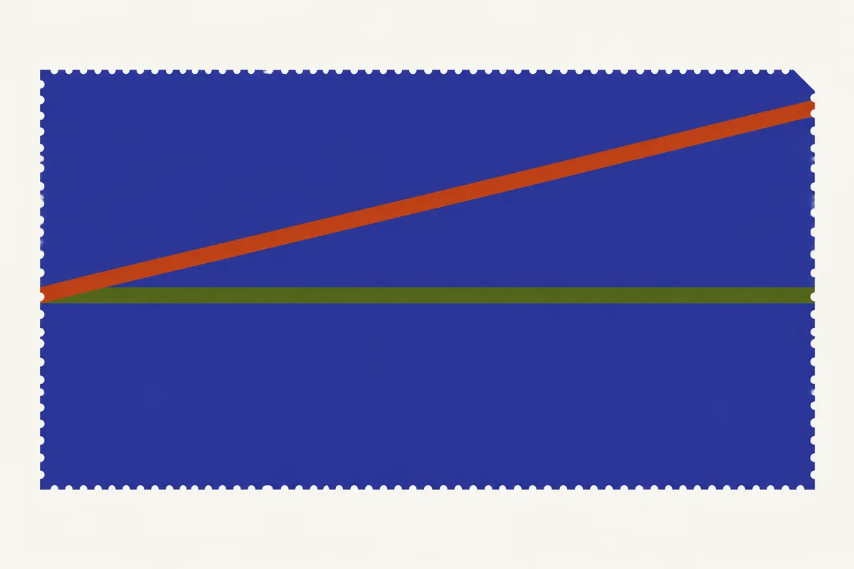 Two thin line graphs on the same axes, one climbing steadily toward the top right corner, the other running level near where it started.