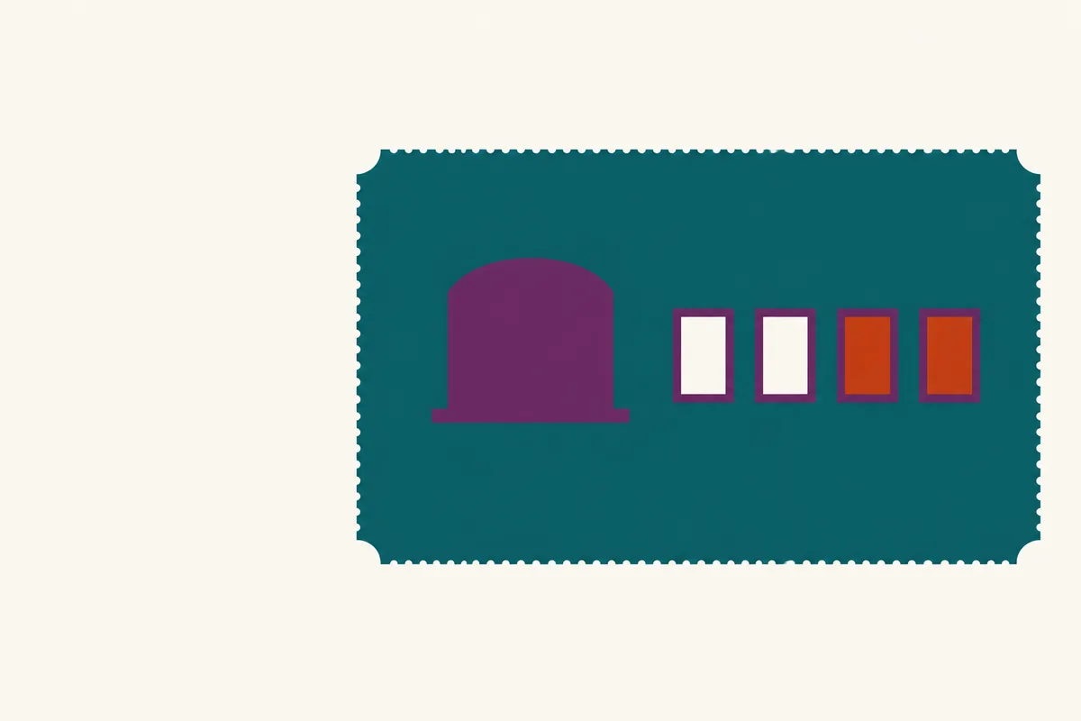 A wide counter opening beside four slots, two showing a lit card, two shuttered blank.
