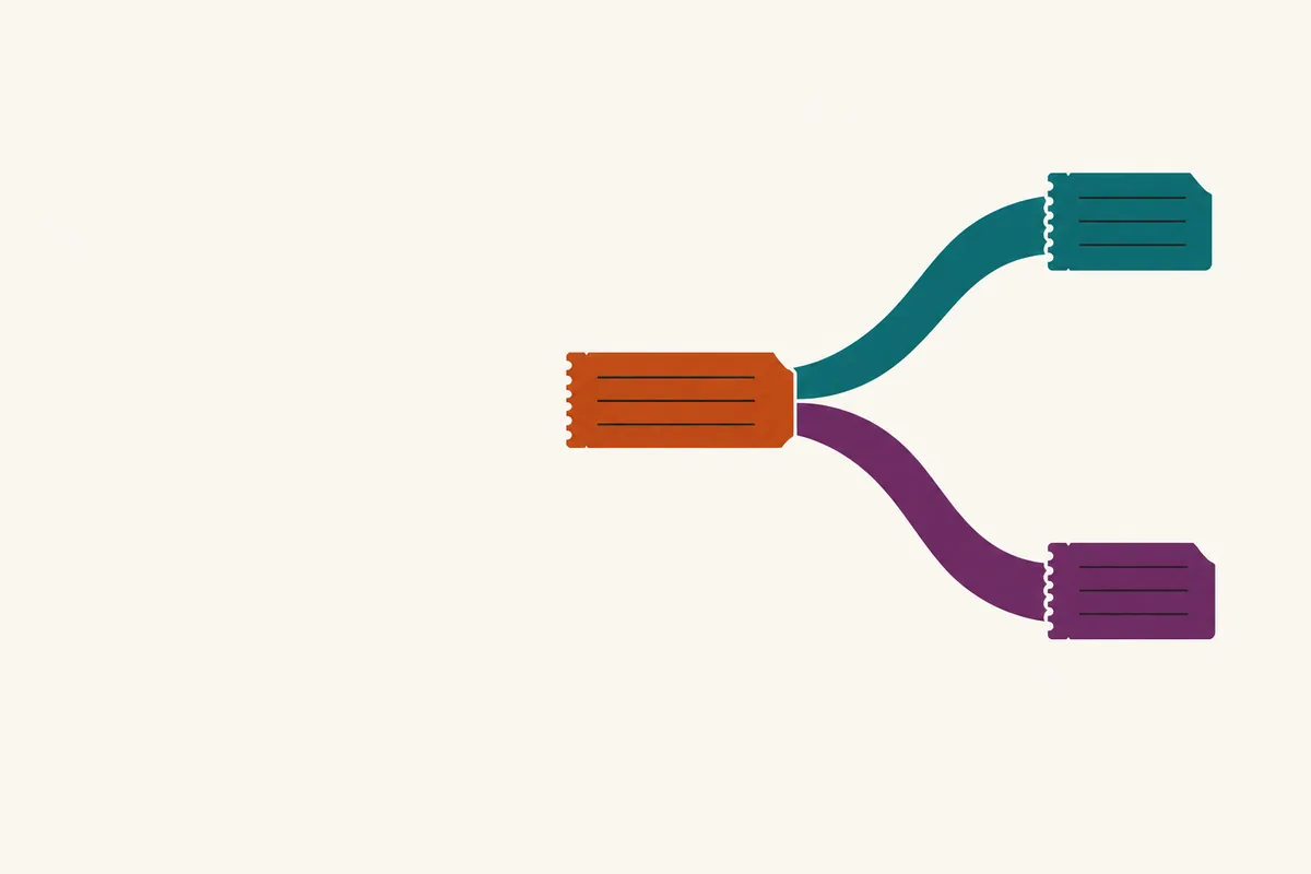 A single stake ticket splitting into two separate coloured lanes.