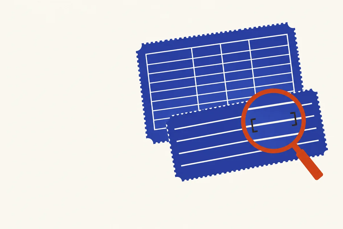 A footer's small print, magnified, with one licence line bracketed under a lens.