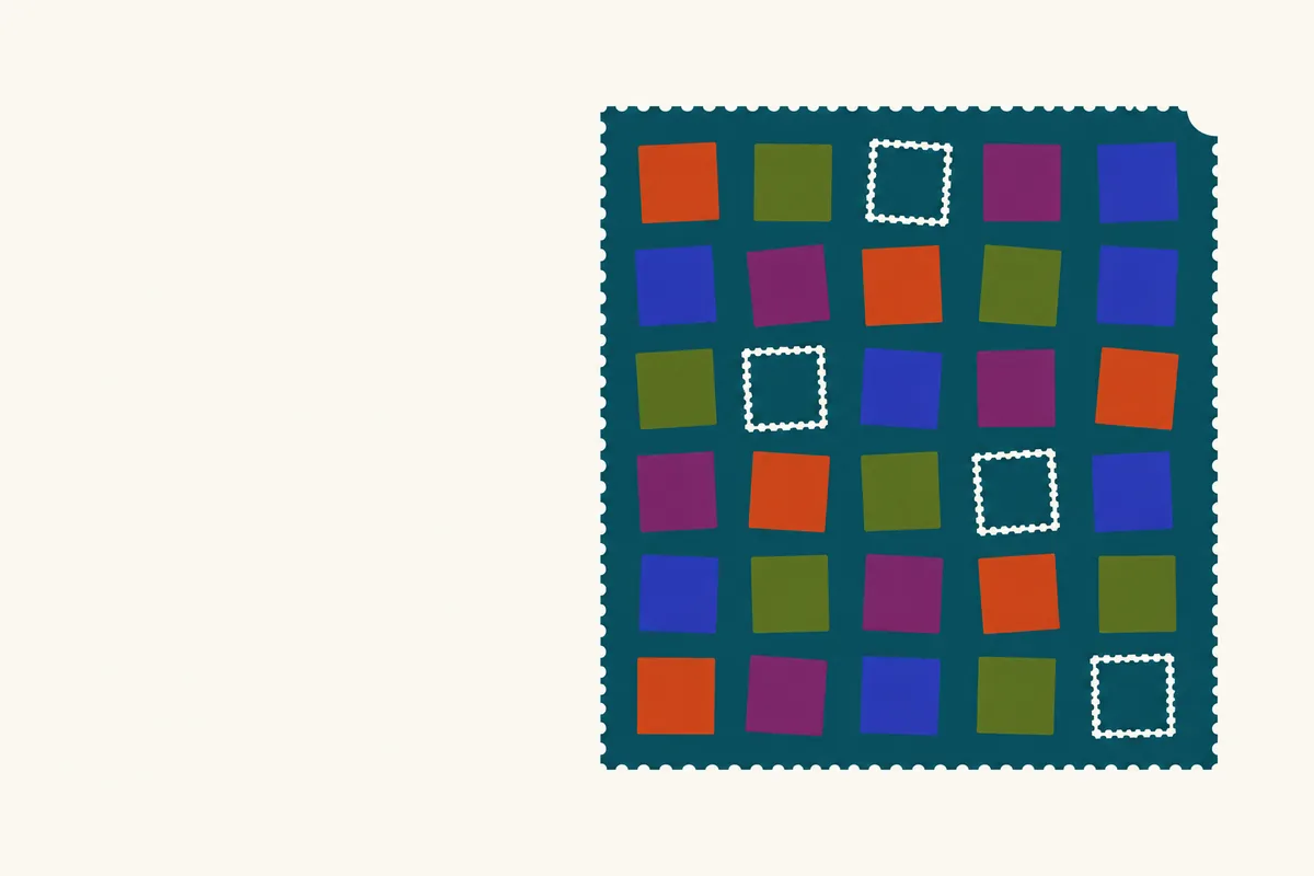 An uneven grid of square tiles, some filled solid and some left as plain cut-out outlines.