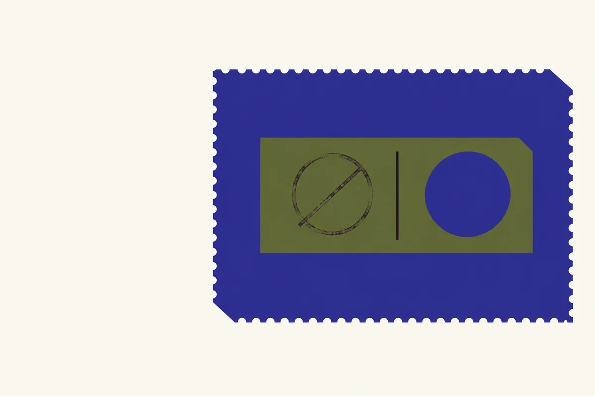 An account slip with an old crossed-out ring stamp on the left and a fresh solid stamp on the right.