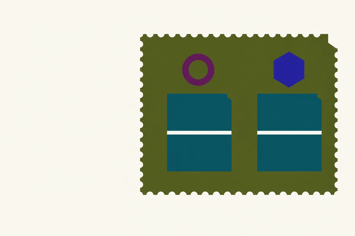 Two identical contract slips side by side, each topped by a different rulebook seal shape.