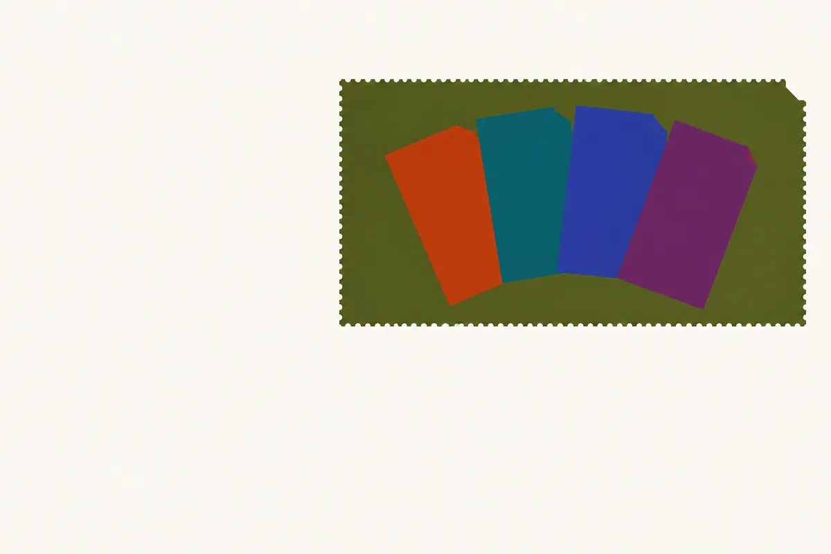 Four identical betting slips fanned out in four different colours.