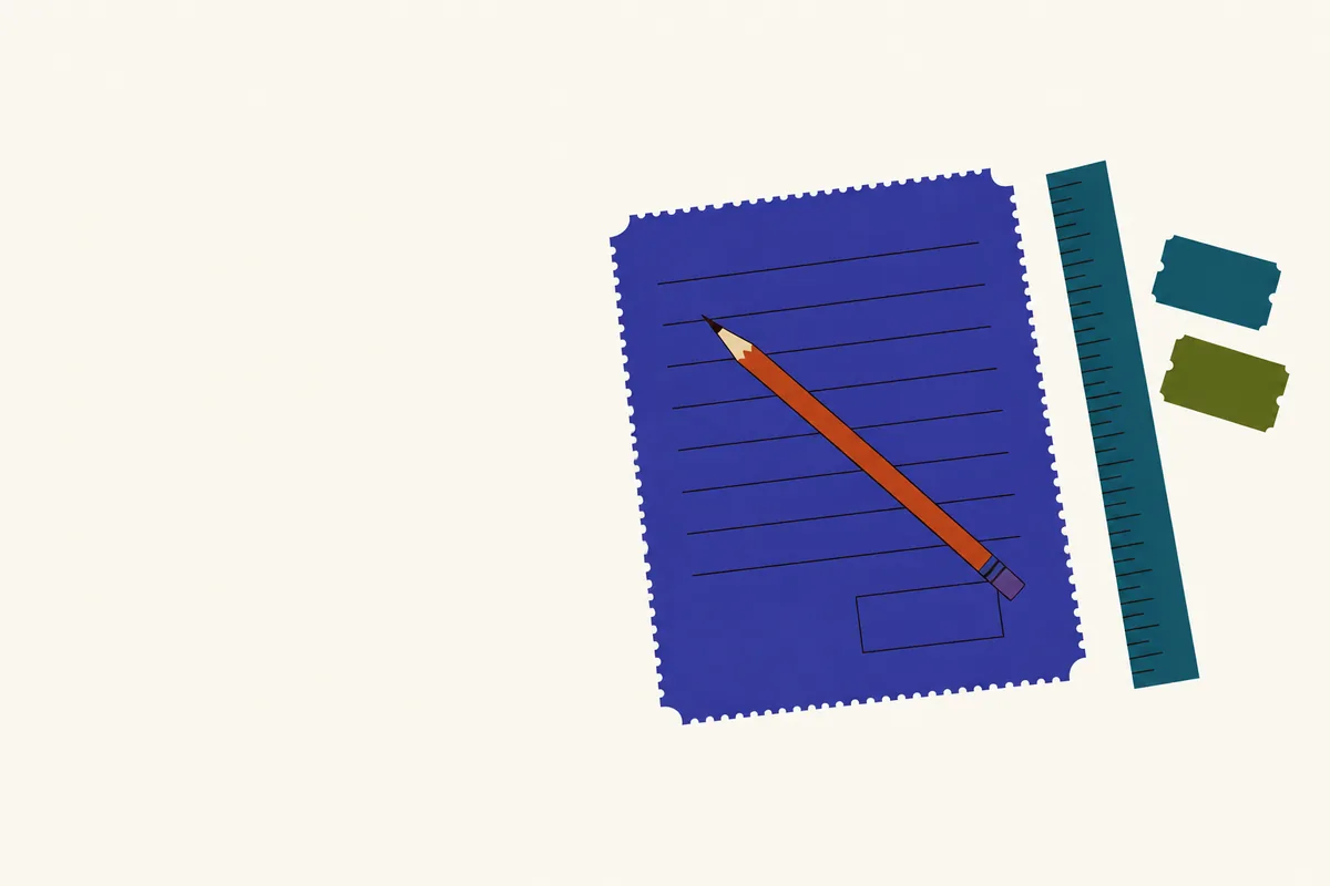 A pencil across a blank ruled worksheet, with a ruler beside it.